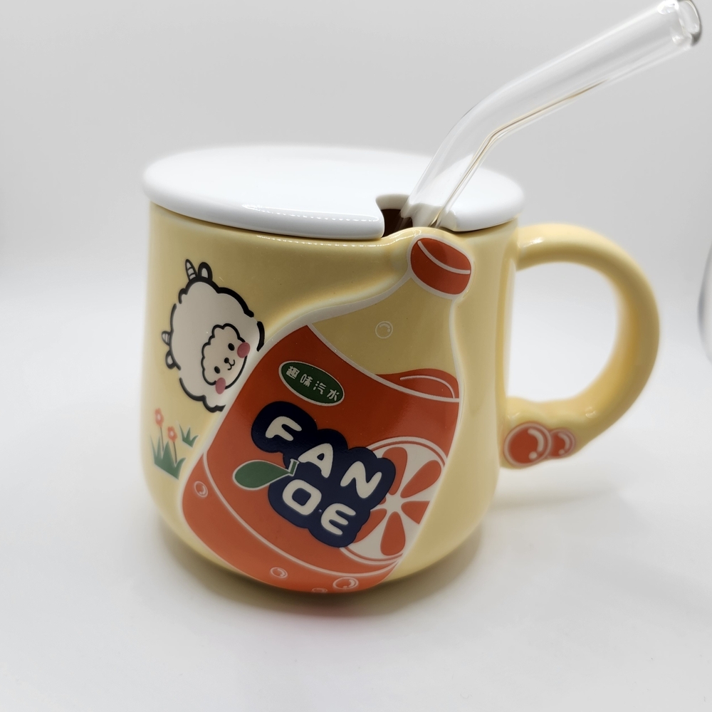 Yellow Sheep Design Mug with Straw